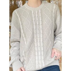 David Taylor Tan Cotton Cable Knit Fisherman Style Pullover Crewneck Sweater XL